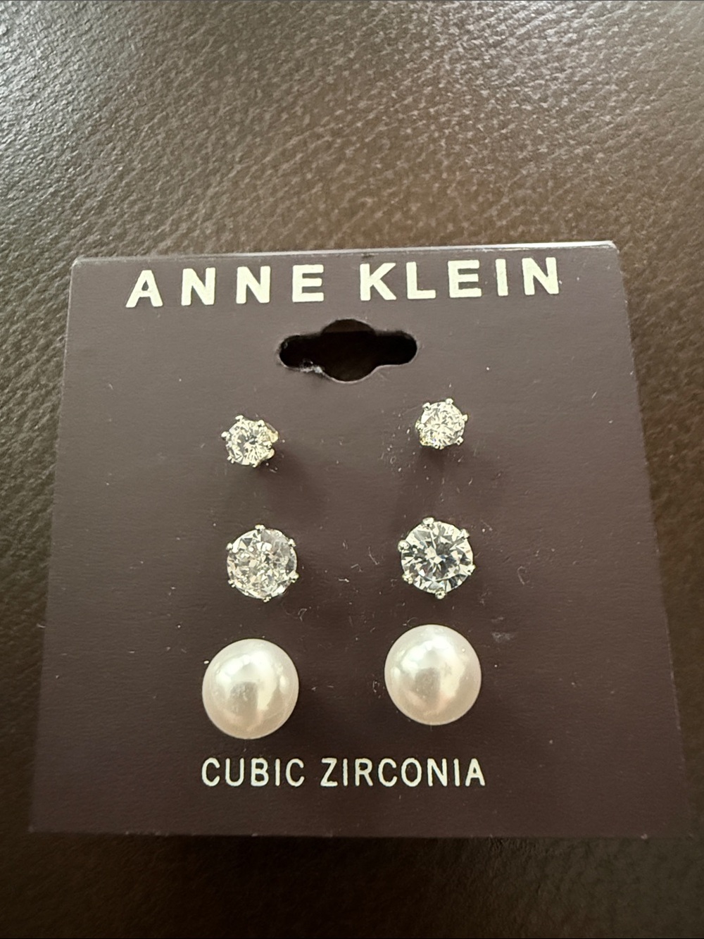 Anne Klein Cubic Zirconia and White Pearl Trio Stud Set NWT
